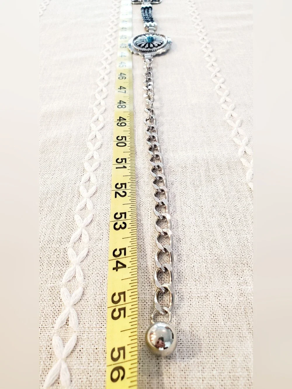 Silver Concho Belt with Black Braided Cord and Turquoise Accents